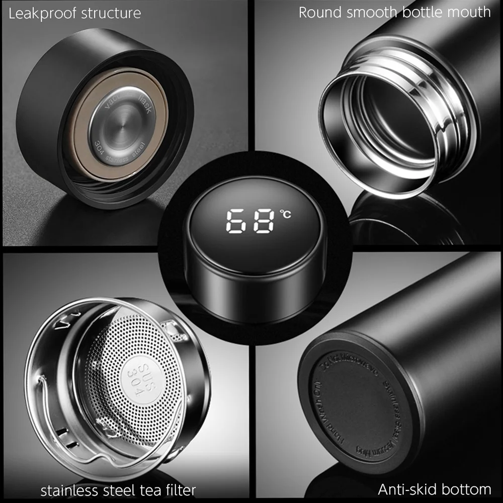 Pristin Vacuum Bottle,Screen Stainless Steel 17.6oz/ 500ml Lcd 500ml LcdDisplay Bottle 17.6oz/ Stainless Steel Leakproof Water Bottle Steel Leakproof Water Bottle Smart Coffee Smart Coffee Cup