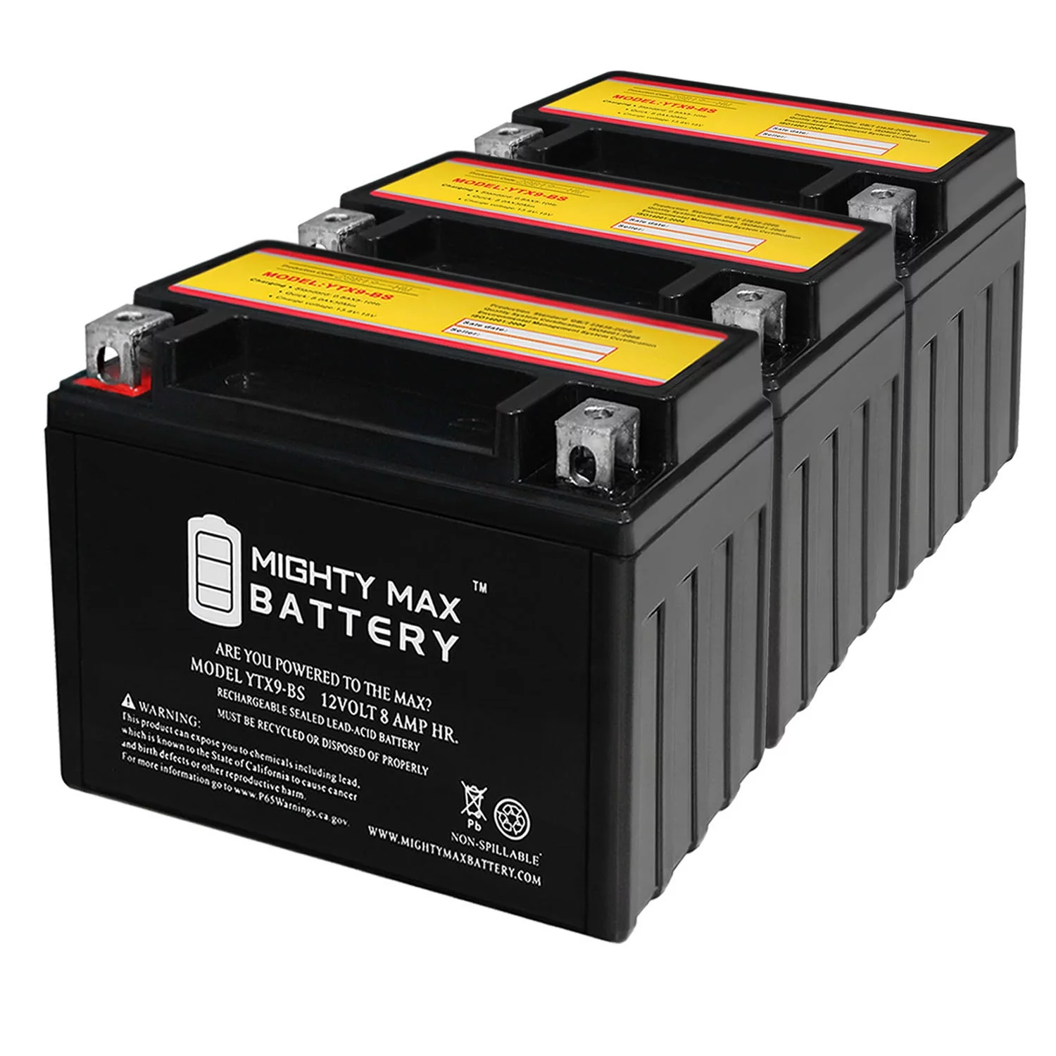 YTX9-BS Battery Replacement for SYM Joyride 150 2001-2002 - 3 Pack