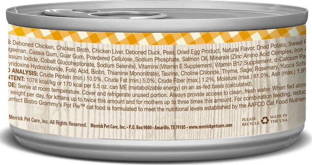 Merrick Purrfect Bistro Grammy's Pot Pie Grain Free Canned Cat Food 5.5oz case of 24