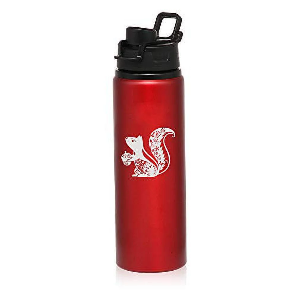 MIP Brand 25 oz Aluminum Sports Water Travel Bottle Fancy Squirrel (Red)