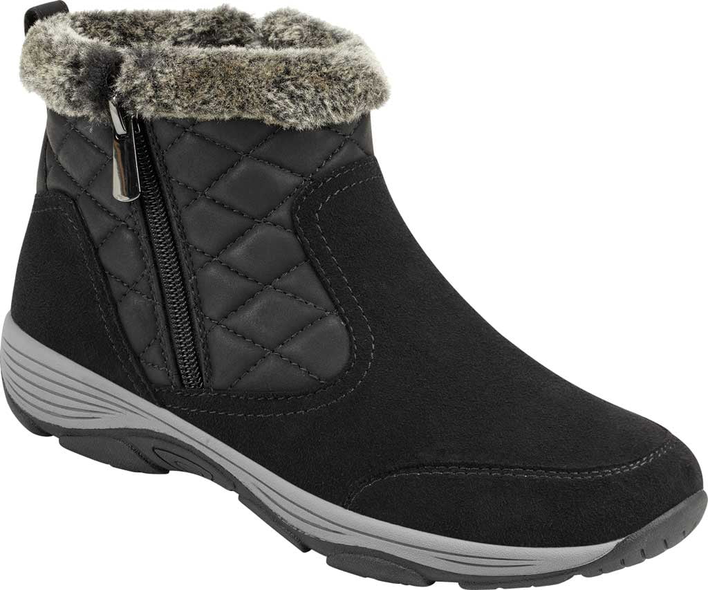 Women's Easy Spirit Vance Ankle Bootie Black Microsuede Fiber/Mountain PU 9 M