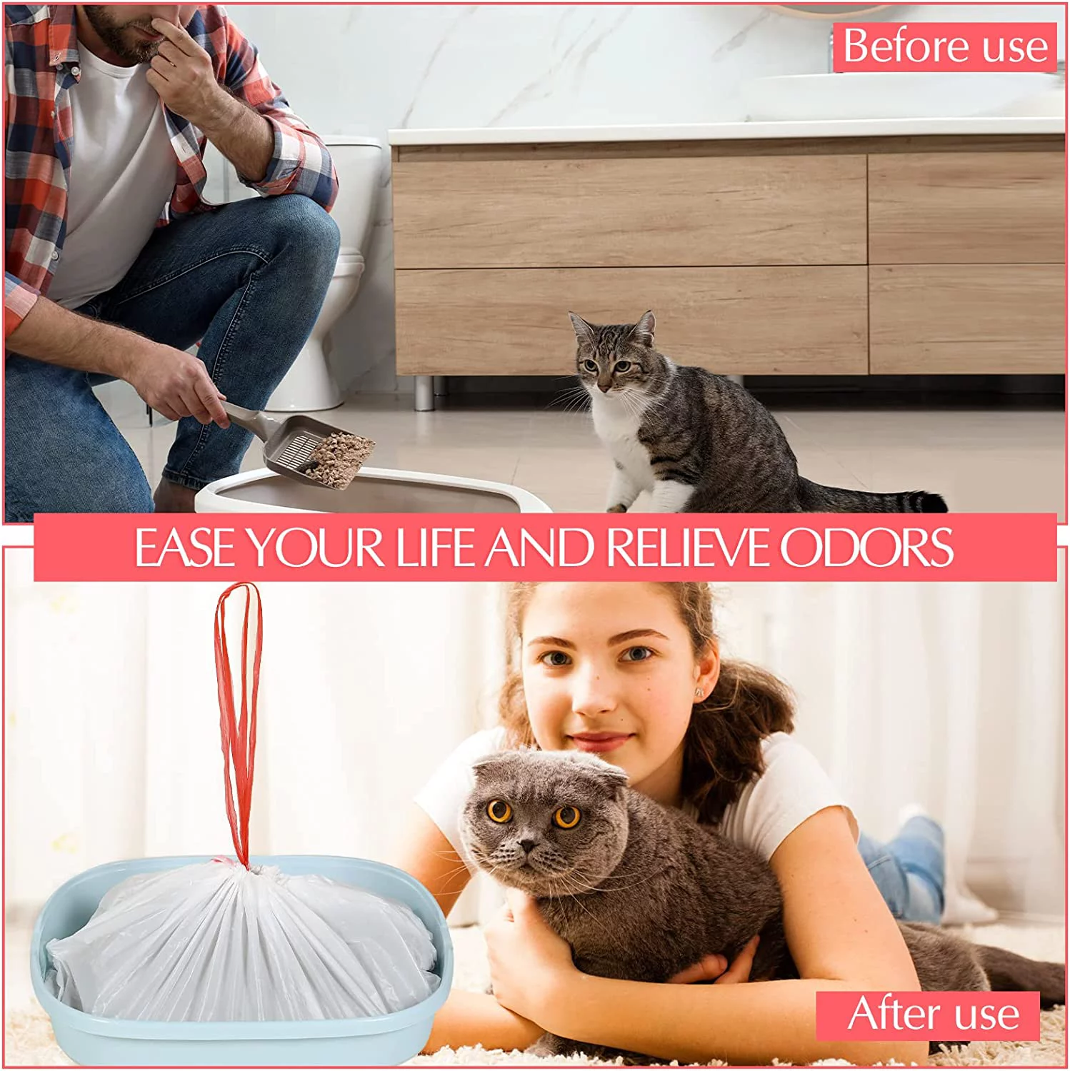 Home Times 30-Count 31 x 18 in Large Cat Litter Box Liners With Drawstring Kitty Litter Pan Box Liners Heavy Duty Cat Litter Bags Thick Cat Litter Box Liners Kitty Litter Bags