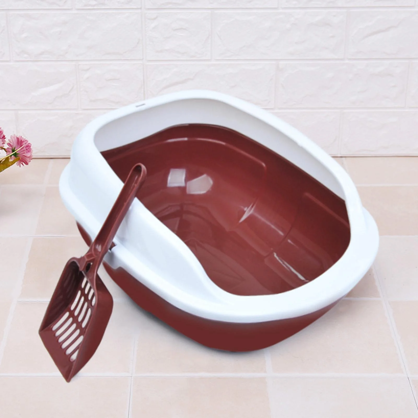 Gazechimp Cat Kitten Toilet Anti Splashing Durable Open Top Pet Litter Tray Coffe