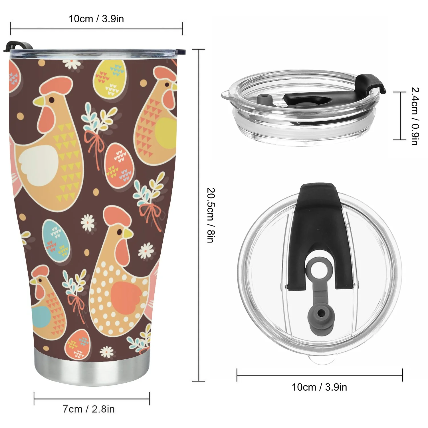 Hidove Stainless Steel Tumbler, Easter Seamless Pattern with Hens and Eggs 30oz Leak Proof & Stainless Steel Bottle for Hot & Cold Drinks - Coffee Travel Mug, Water Metal Canteen, Thermal Cup