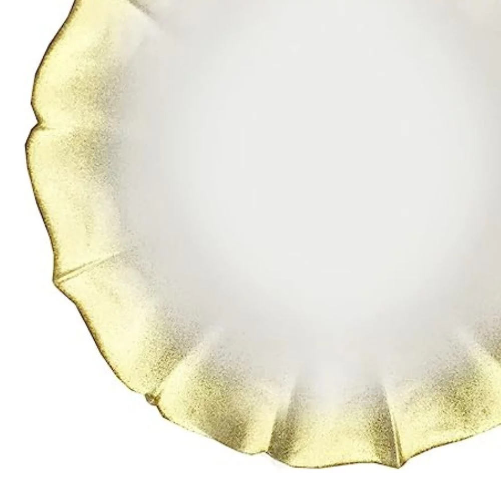American Atelier, Round, Contessa Glass Decorative Pearl White with Gold Glitter Charger Plate, 13