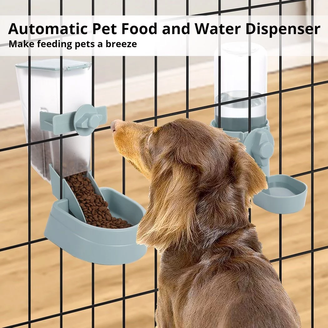 Hanging Auto Food Water Dispenser, Pet Cage Automatic Feeder 1L Food Dispenser& 17oz Waterer, Bottle Bowl Set for Rabbit Cat Small Dog Ferret Puppy