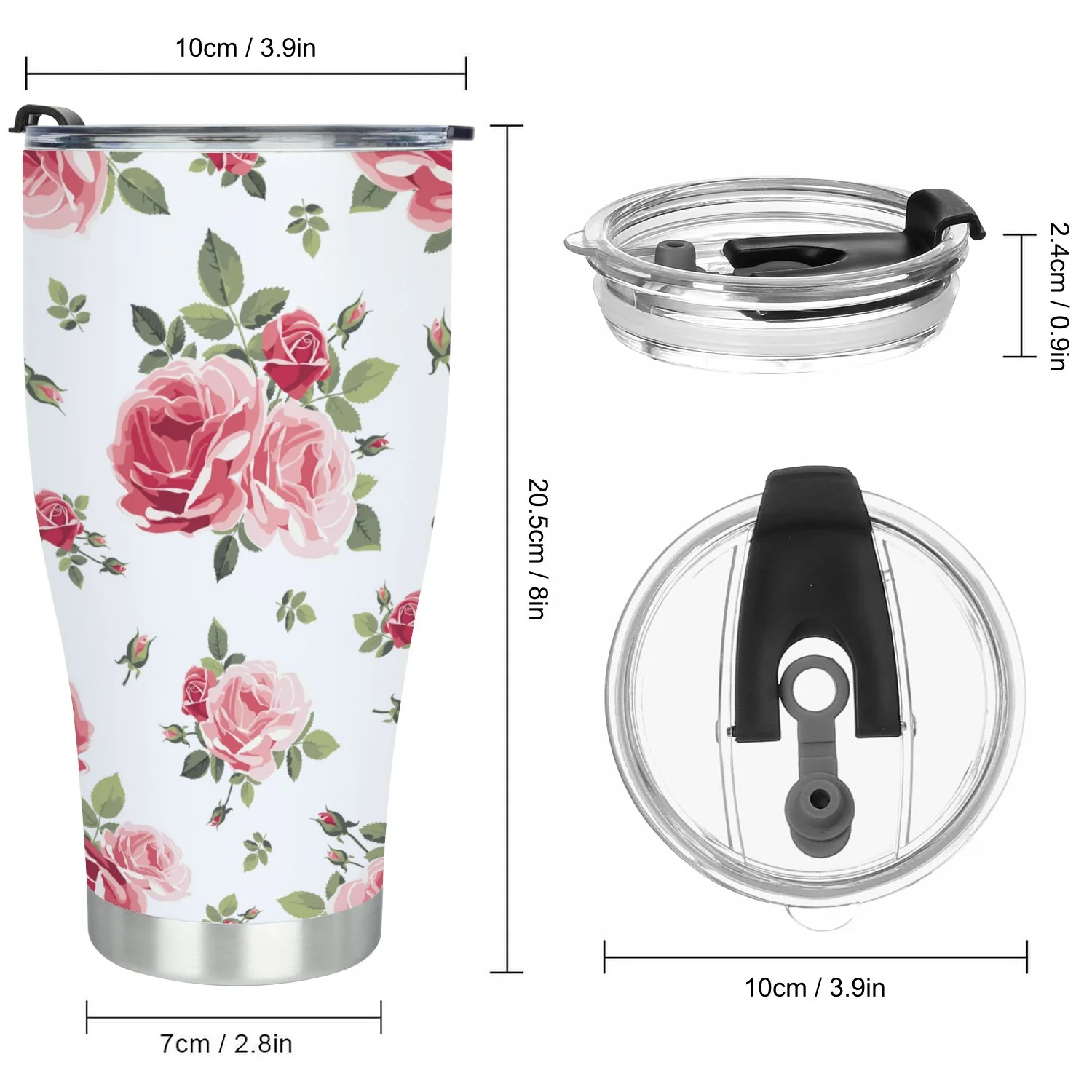Hidove Stainless Steel Tumbler, Seamless Pattern with Roses 30oz Leak Proof & Stainless Steel Bottle for Hot & Cold Drinks - Coffee Travel Mug, Water Metal Canteen, Thermal Cup