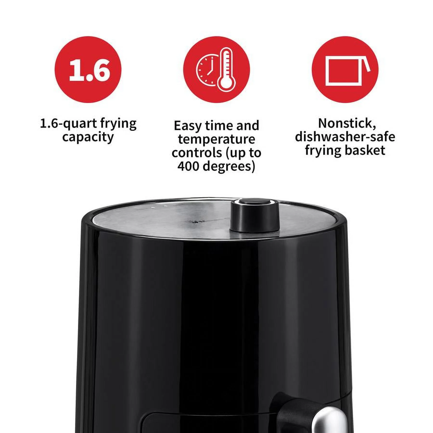 Magic Chef® 1.6 Quart Snack-Sized Compact Digital Air Fryer, Healthy Cooking, Dishwasher Safe Basket with Free Recipe Book - Black