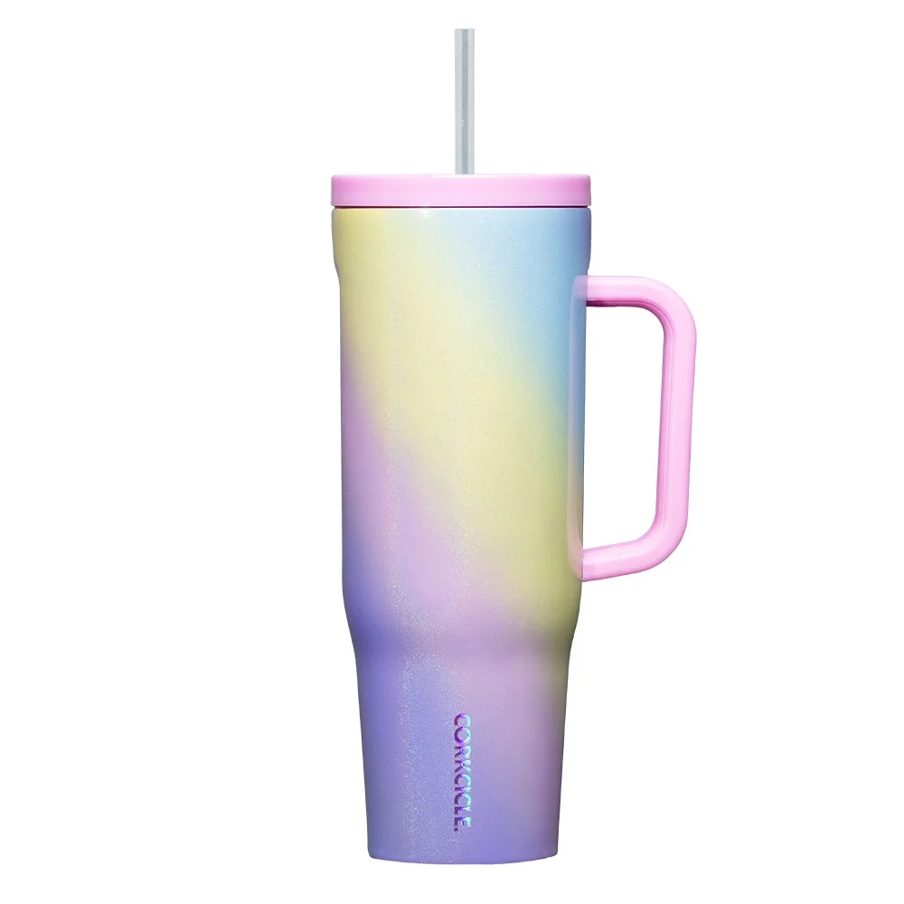Corkcicle Cruiser Insulated Tumbler with Handle and Straw, Rainbow Unicorn, 40 oz – Reusable Water Bottle Keeps Beverages Cold for 20 Hours, Hot for 9 Hours – Cupholder Friendly, Spill Proof Tumbler