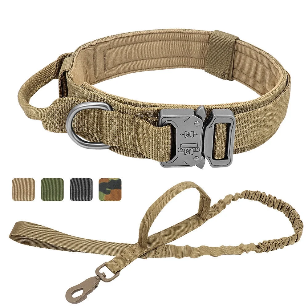 Tactical Dog Collar and Leash Military Training  Large Dogs Heavy Duty Pitbull