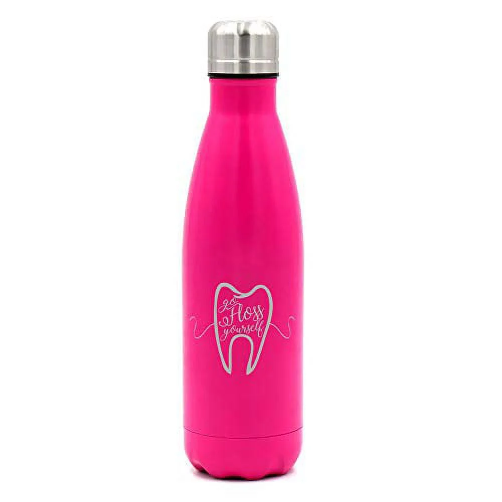 MIP Brand 17 oz. Double Wall Vacuum Insulated Stainless Steel Water Bottle Travel Mug Cup Go Floss Yourself Dentist Dental Hygienist (Pink)