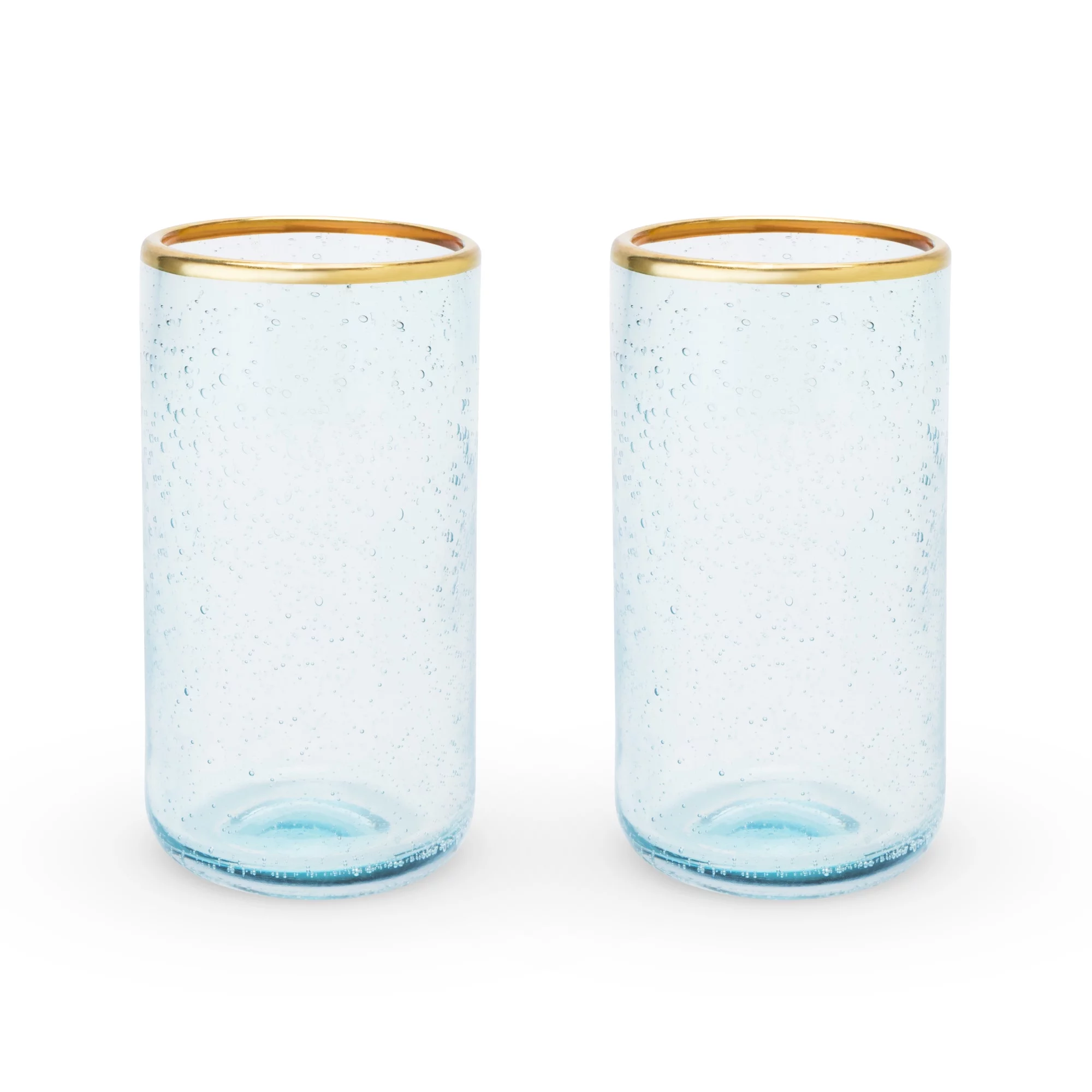 Twine Aqua Bubble Gold Rimmed Glass Tumblers - Tinted Water Drinking Glass, Kitchen Glassware Glass Cups Set, Colored Cocktail Glasses - Set of 2, 16 oz, Blue
