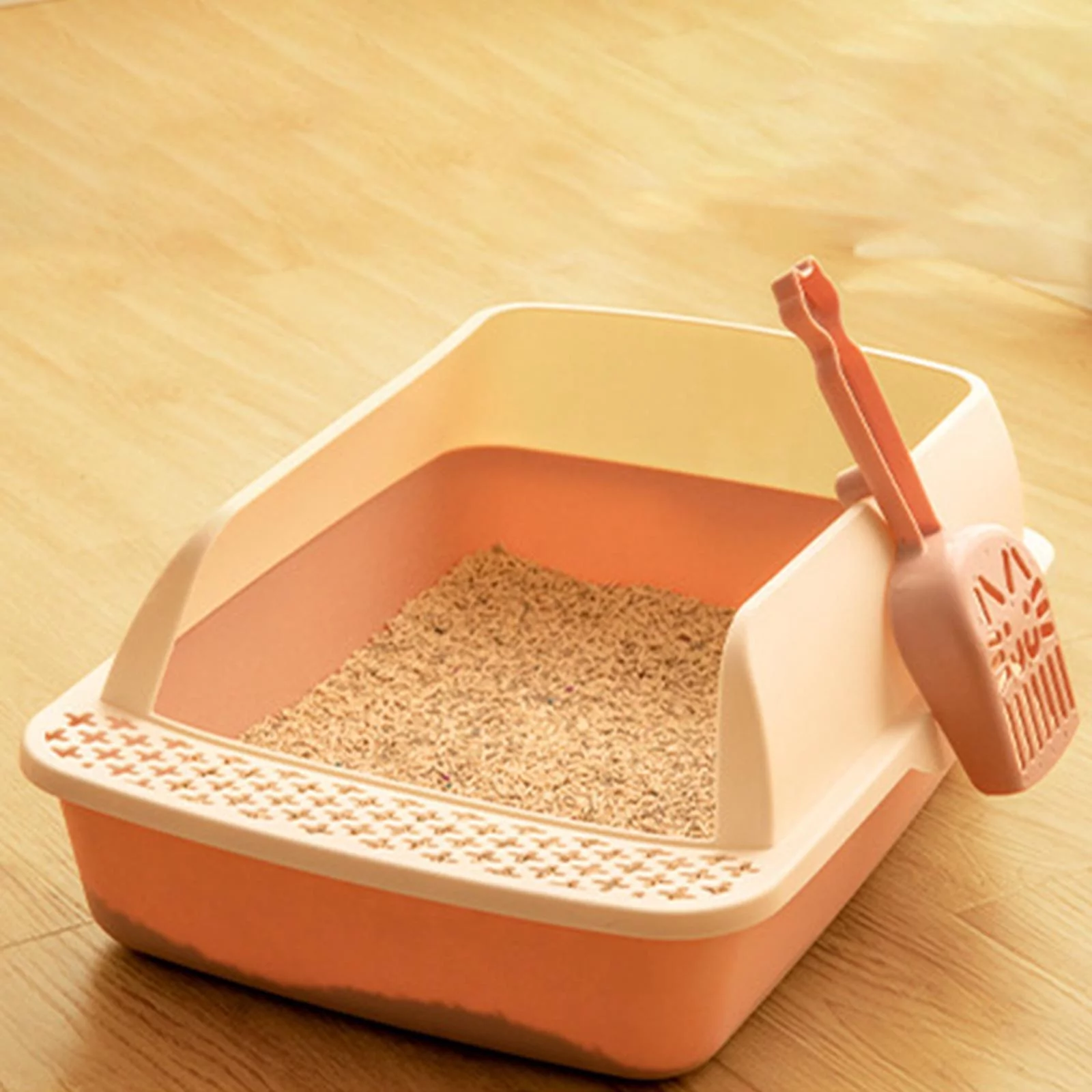 Cat with Litter Sifting Prevent Leakage High Sided Easy to Clean Heightening Splashing Removable Kitty Litter Tray Pink