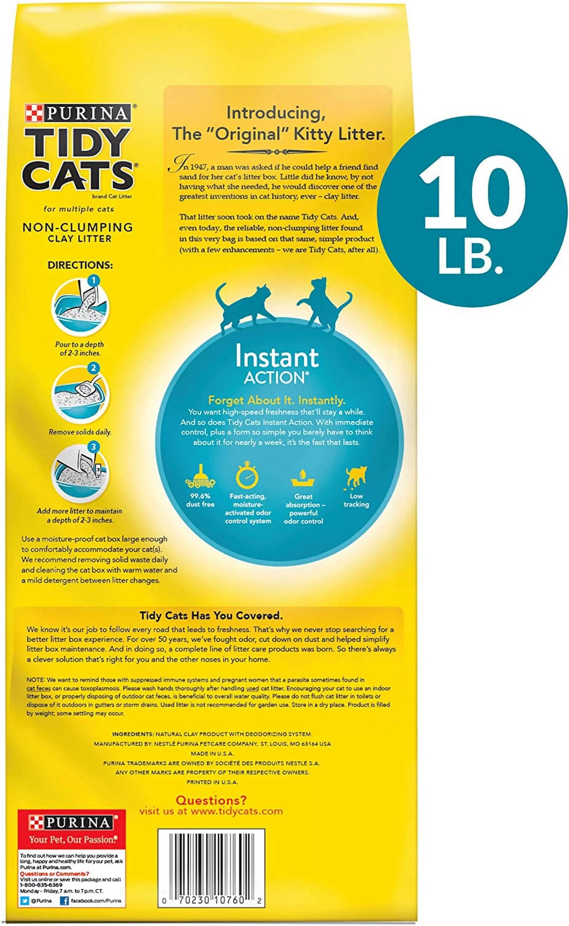 Purina Tidy Cats Non Clumping Cat Litter, Instant Action Low Tracking Cat Litter - (4) 10 lb. Bags