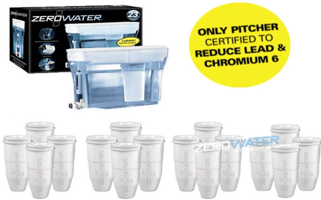 ZeroWater 23 Cup Pitcher Bundle-16 Pack Ion Exchange Water Dispenser