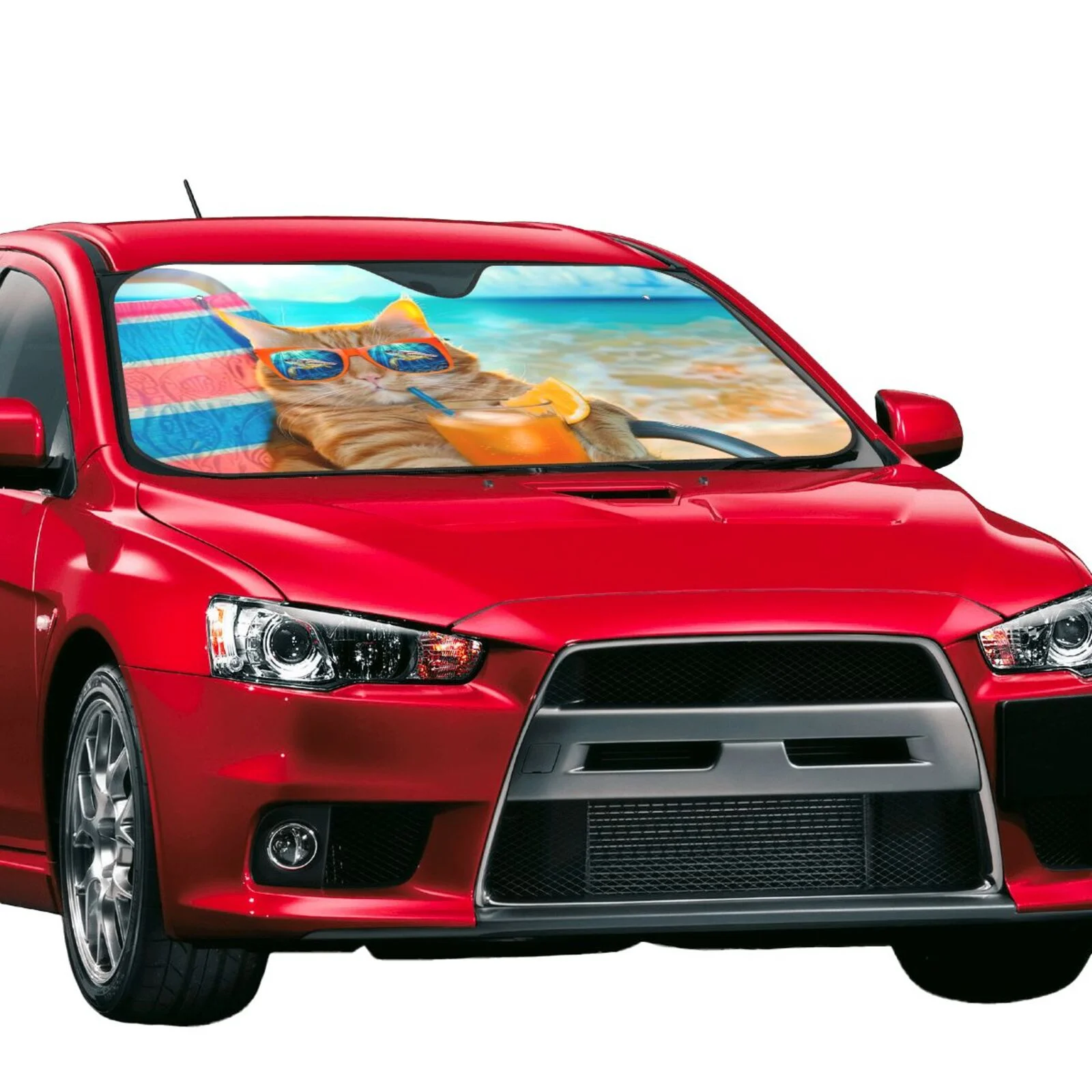 KAKALAD Funny Cat Wearing Sunglasses Universal Windshield Car Sun Shades Accordion Folding Auto Aluminum Sunshade 51