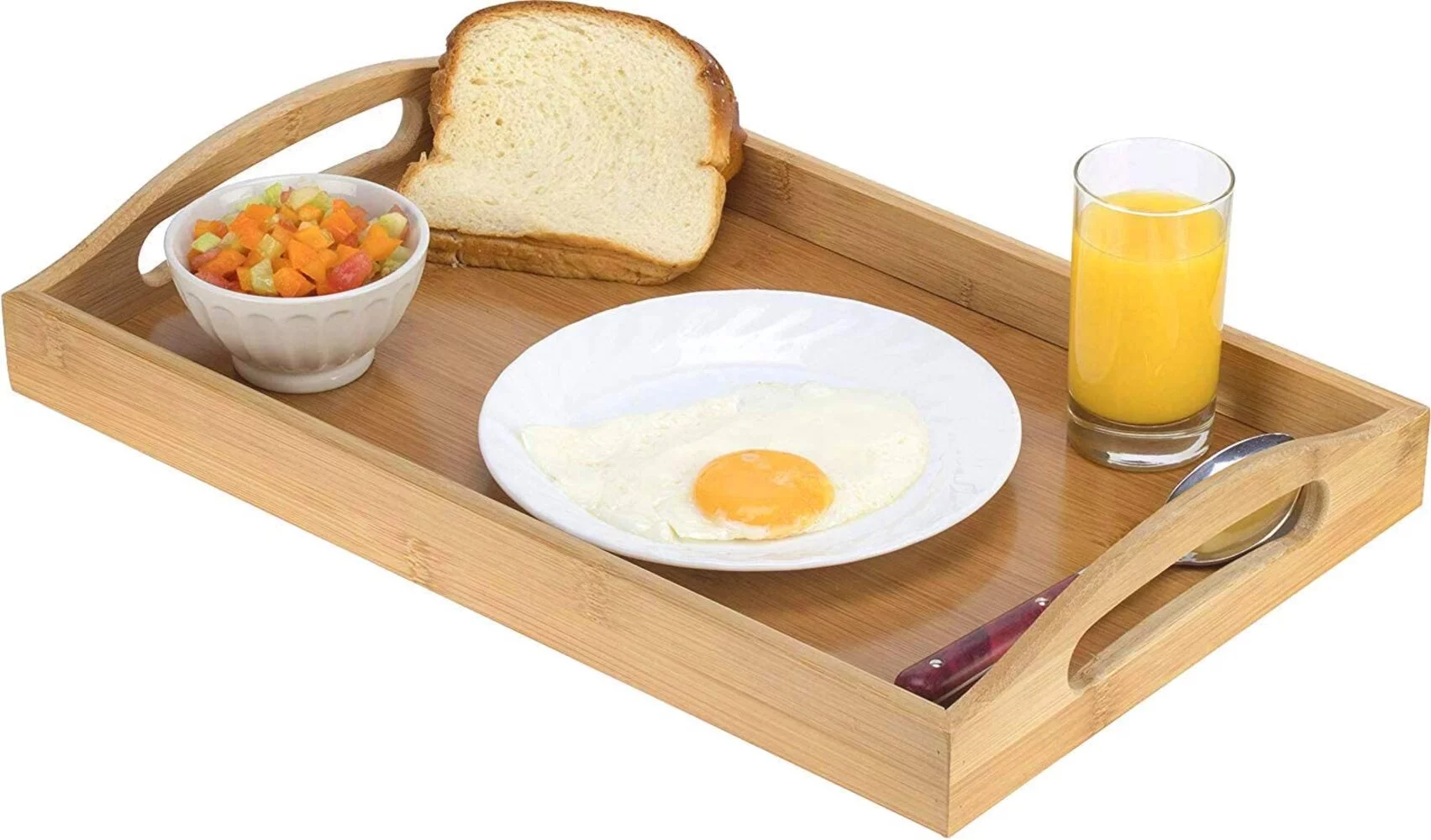 Serving Tray Bamboo - Wooden Tray with Handles - Great for Dinner Trays, Tea Tray, Bar Tray, Breakfast Tray, or Any Food Tray - Good for Parties or Bed Tray Home-It