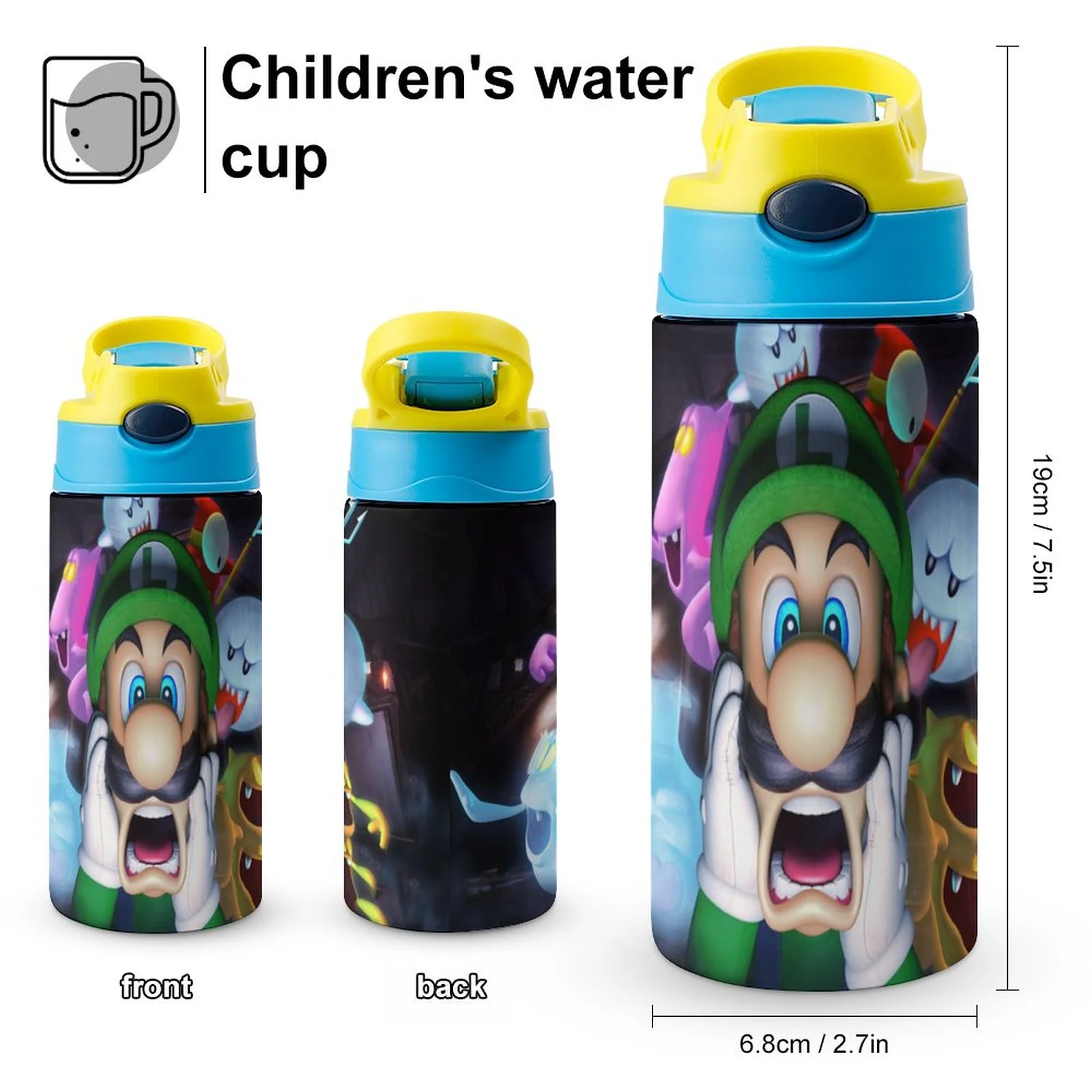 Creepy Luigi's Mansion Kid's Insulated Water Bottle With Straw Vacuum Stainless Steel Cup Leak-Proof Children Toddler Thermoses