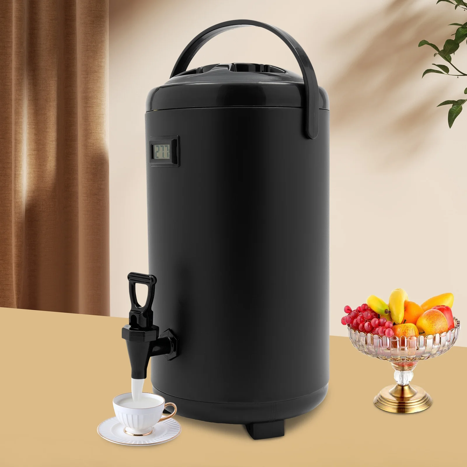 12L Hot Beverage Dispenser, Stainless Steel Insulated Beverage Dispenser Cold and Hot Drink dispenser with Thermometer, Water Dispenser with Spigot for Tea & Coffee, Water