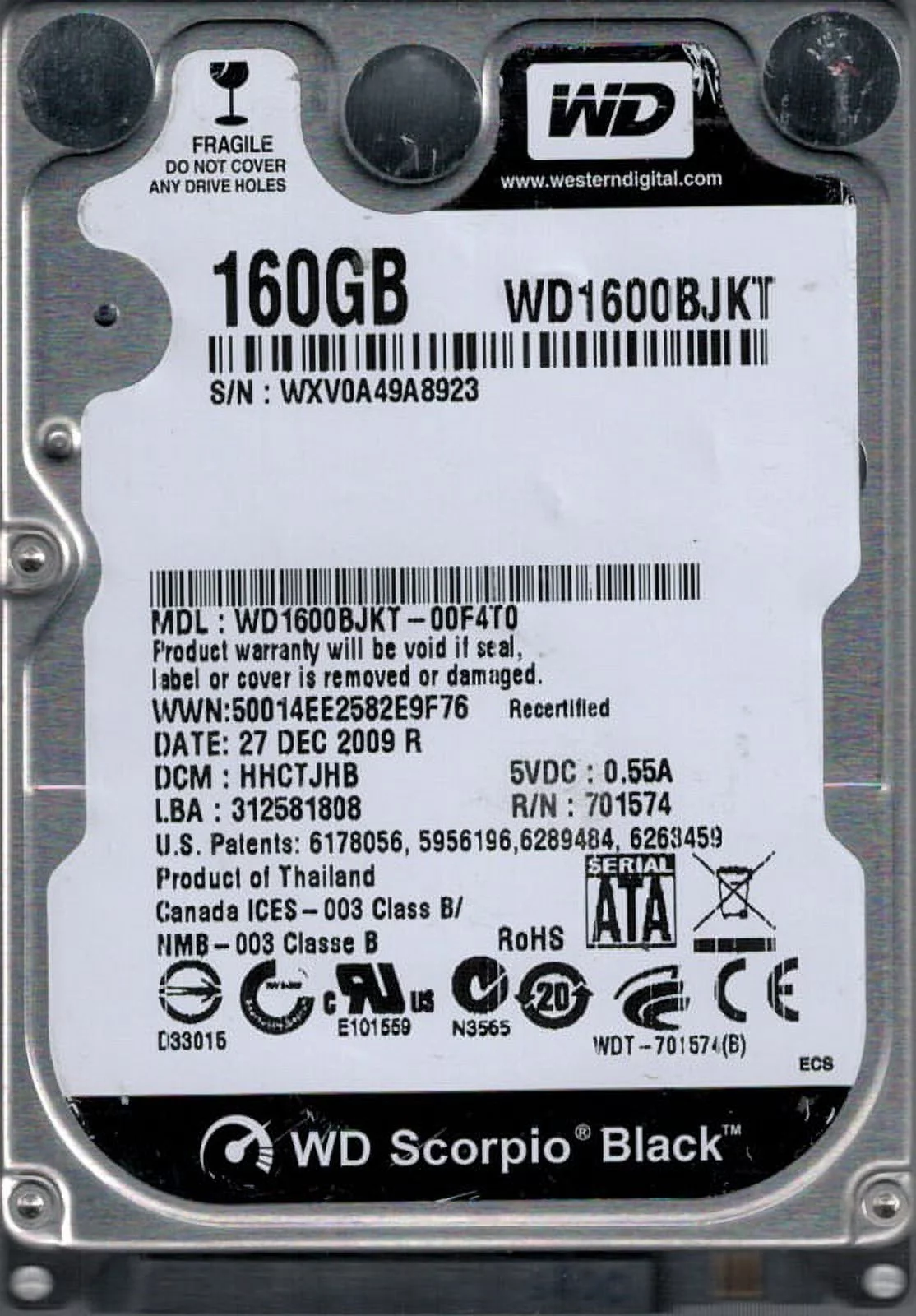 WD1600BJKT-00F4T0 DCM: HHCTJHB WXV0A Western Digital 160GB