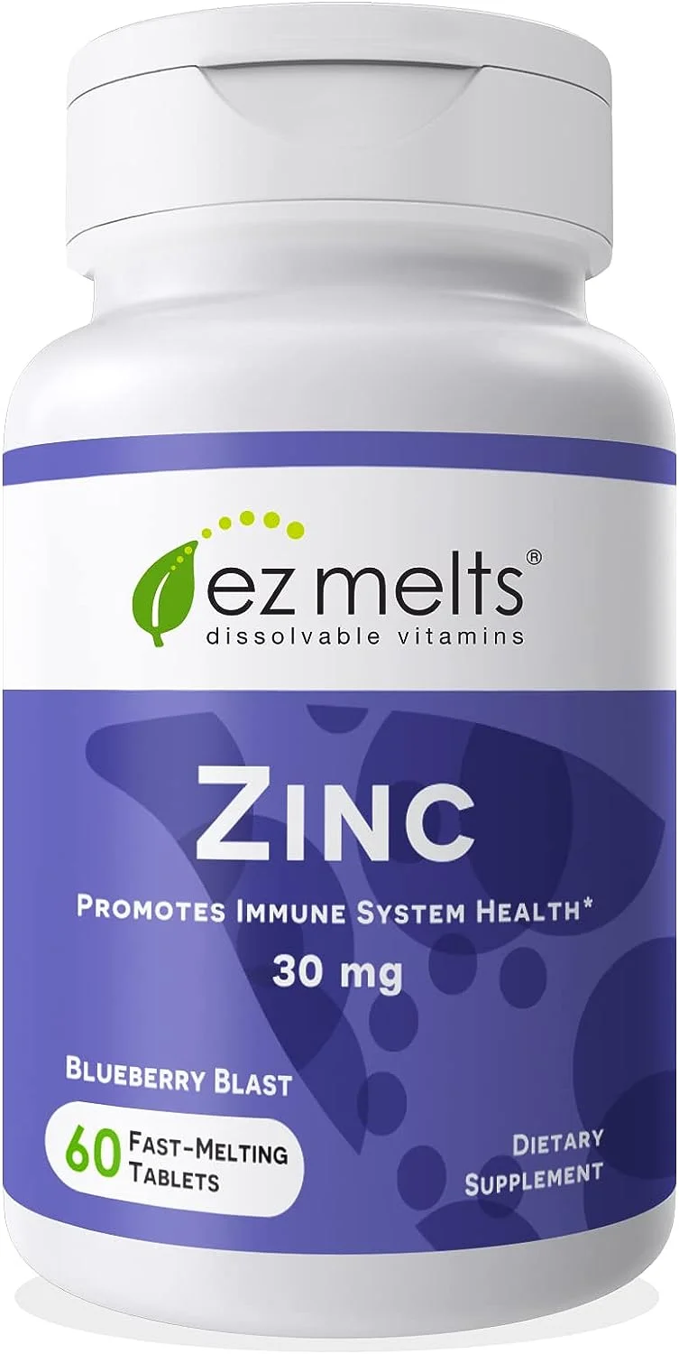 EZ Melts Zinc for Immune Support, 30 mg 60 Tablets, Blueberry Flavored, Vegan Dietary Supplements, Dissolvable and Fast Melting