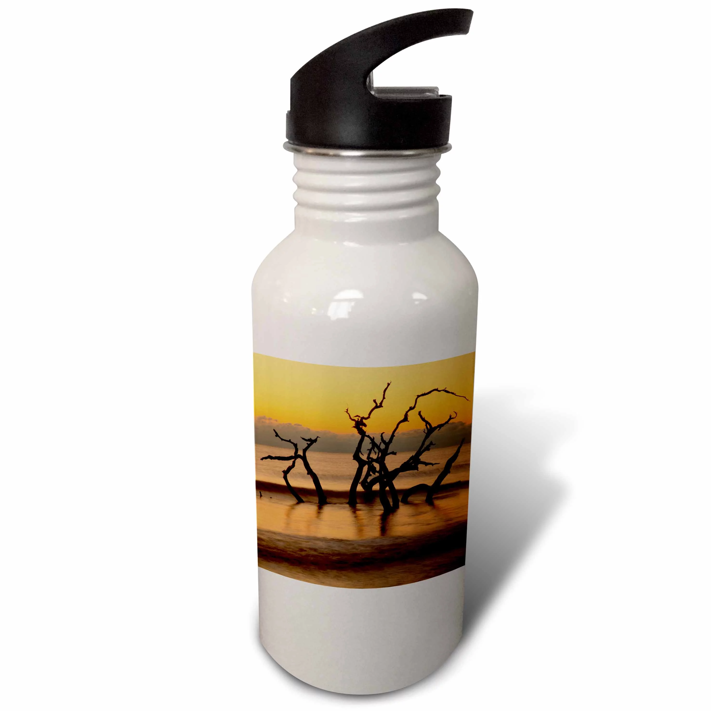 USA, Georgia. Jekyll Island, Driftwood Beach at sunrise. 21 oz Sports Water Bottle wb-331227-1