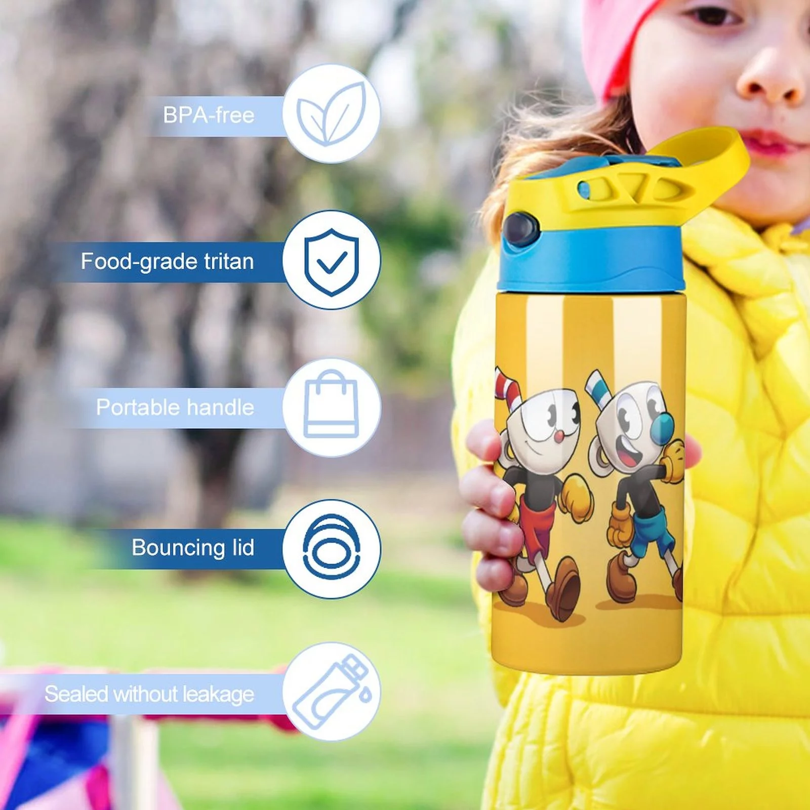 Cuphead Children's Water Bottle Vacuum Insulated Stainless Steel Cup Toddler Thermoses With Straw