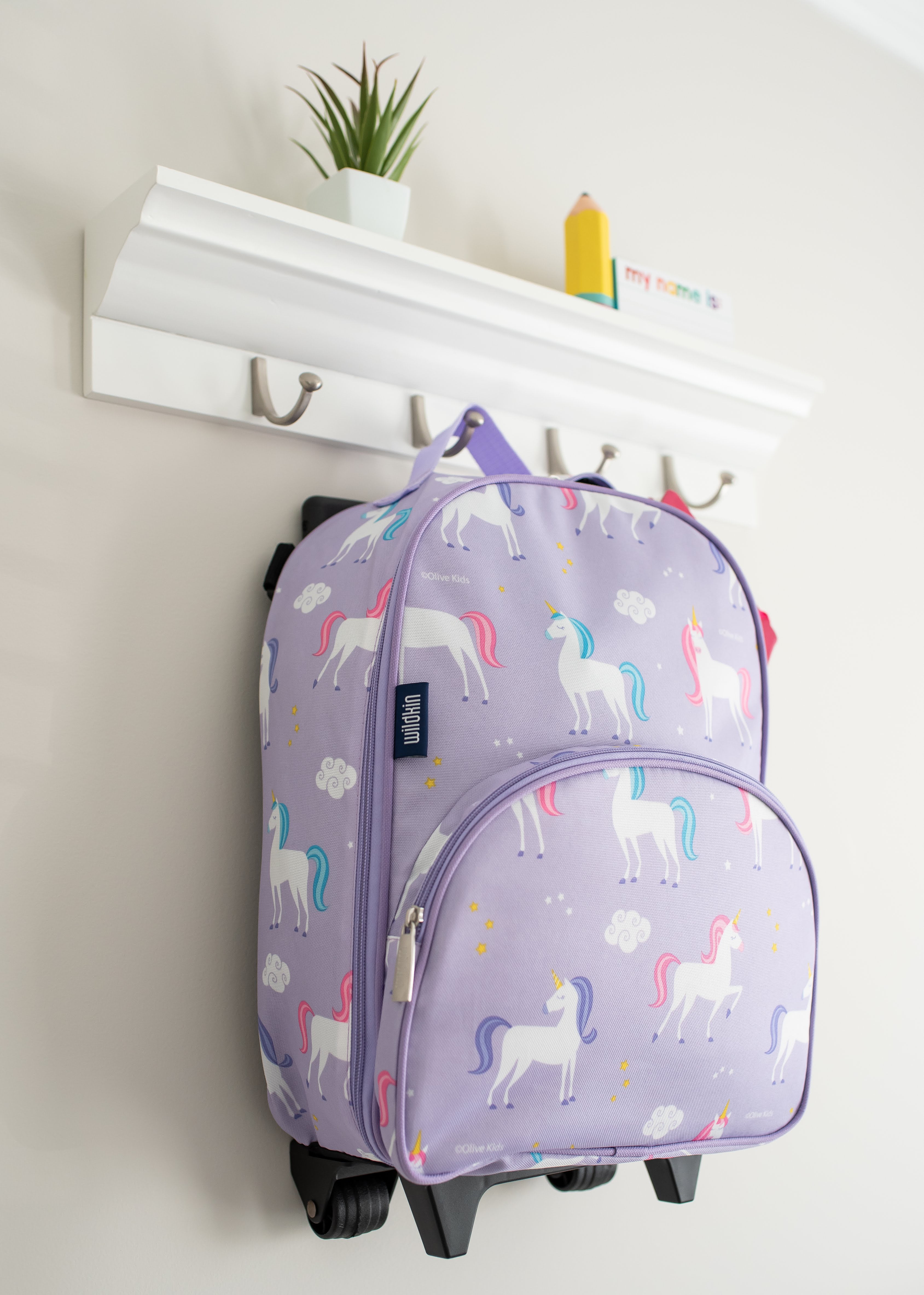 Wildkin Kids Rolling Luggage for Boys & Girls, Perfect for School & Overnight Travel, Carry-On Size (Unicorn Purple)