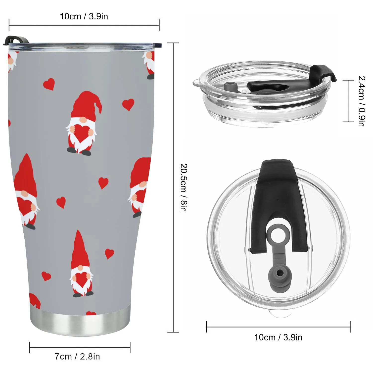 Hidove Stainless Steel Tumbler, Cute Valentines Gnomes in Red Hats 30oz Leak Proof & Stainless Steel Bottle for Hot & Cold Drinks - Coffee Travel Mug, Water Metal Canteen, Thermal Cup