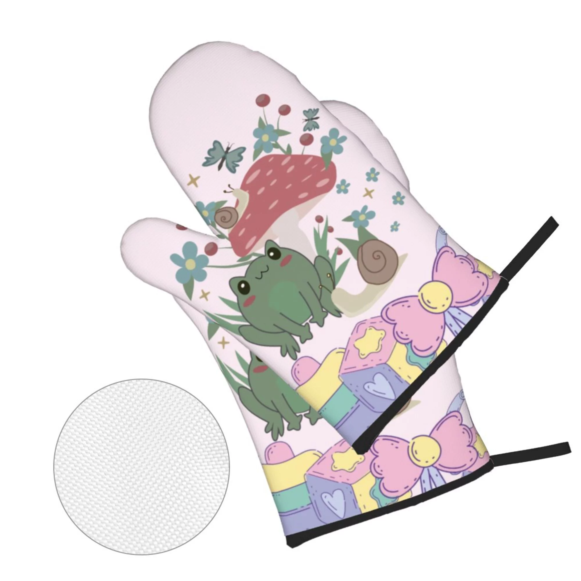 ZICANCN Oven Mitts and Pot Holders Sets,Cartoon Frog Cottagecore Mushroom Baking Sets Kitchen Heat Resistant 4 Pieces