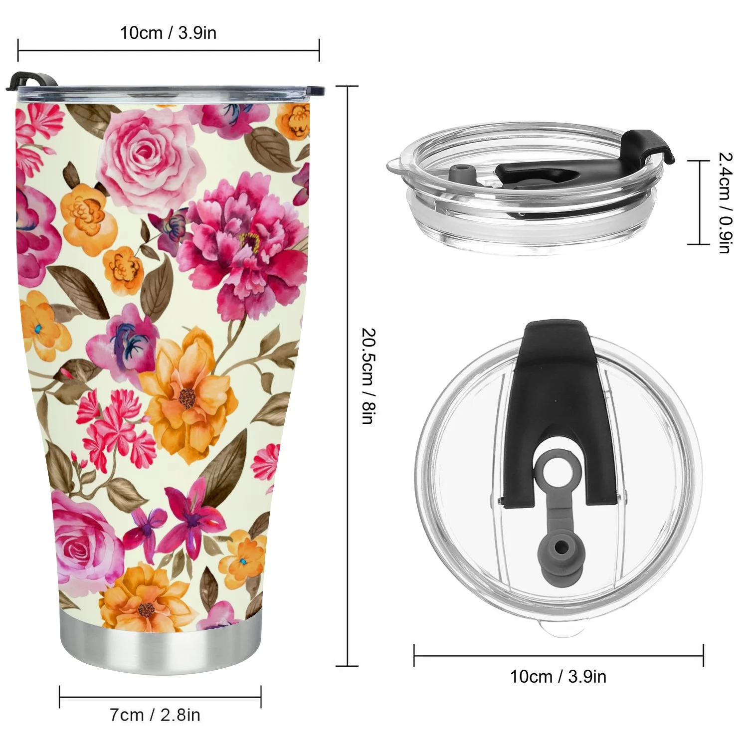 Hidove Stainless Steel Tumbler, Watercolor Romantic Flowers Pattern 30oz Leak Proof & Stainless Steel Bottle for Hot & Cold Drinks - Coffee Travel Mug, Water Metal Canteen, Thermal Cup