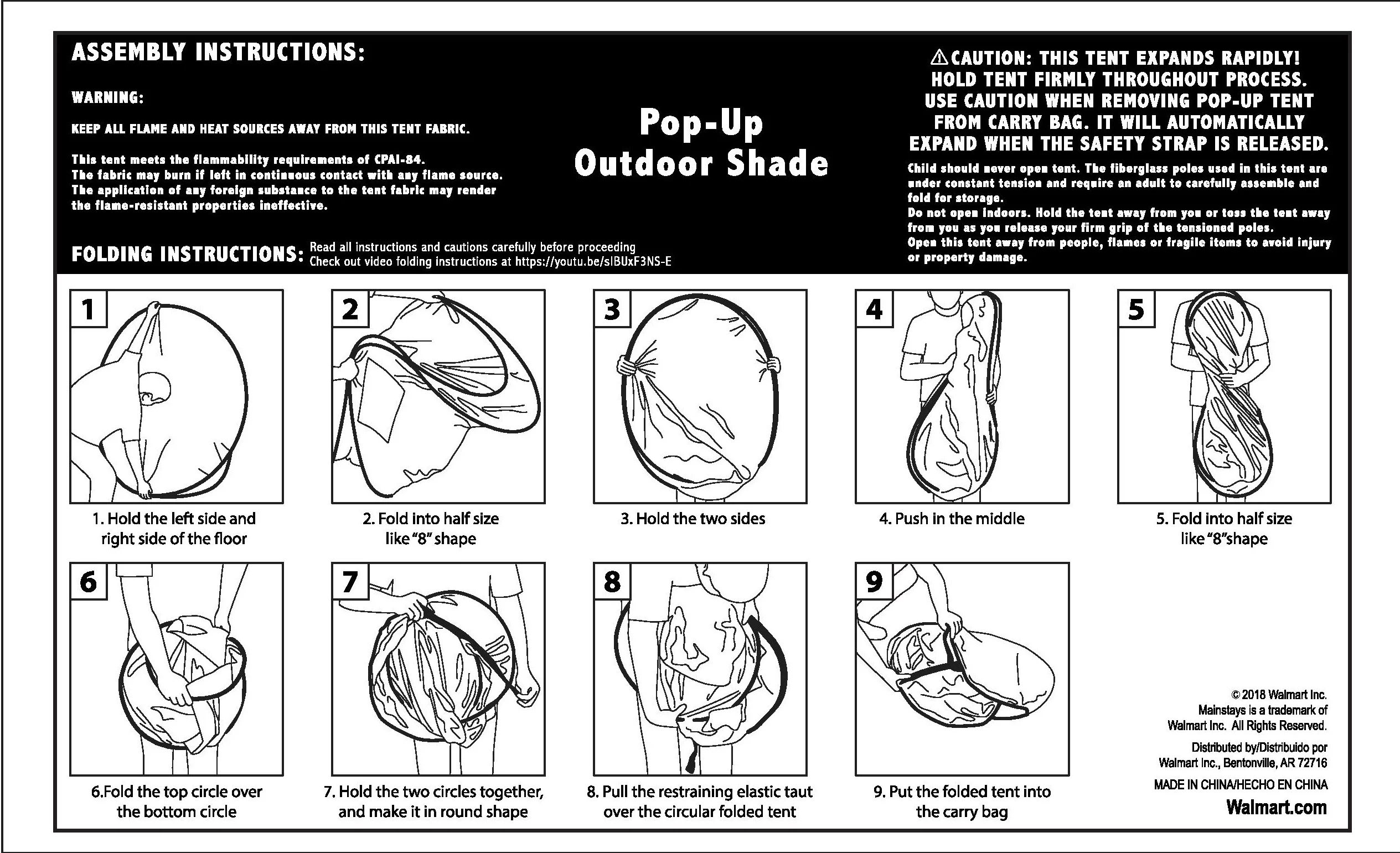 Mainstays Pop Up Tent Canopy With UPF 30+ Sun Protection, Available In Multiple Colors