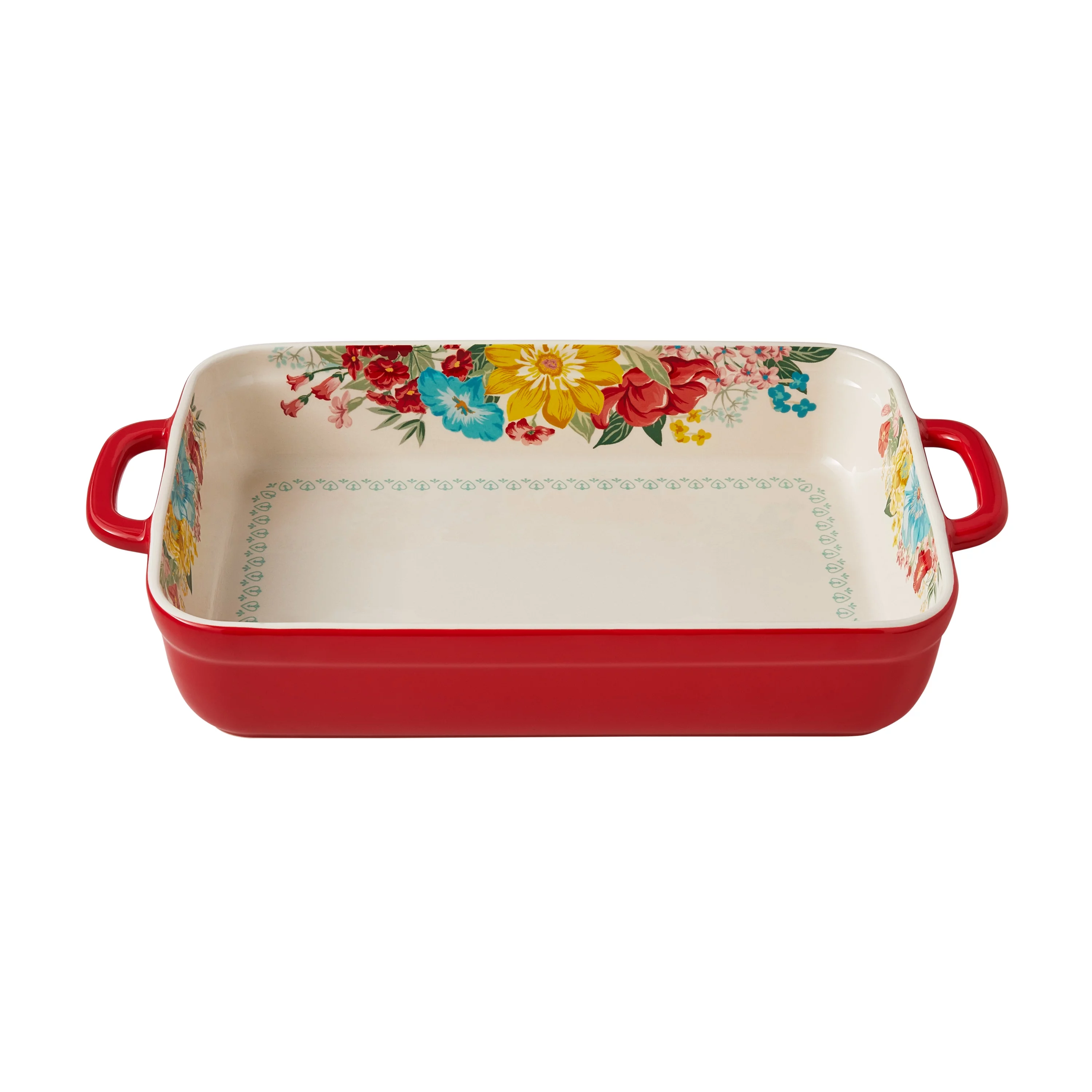 The Pioneer Woman Fancy Flourish Rectangular Stoneware Casserole with Lid, Red