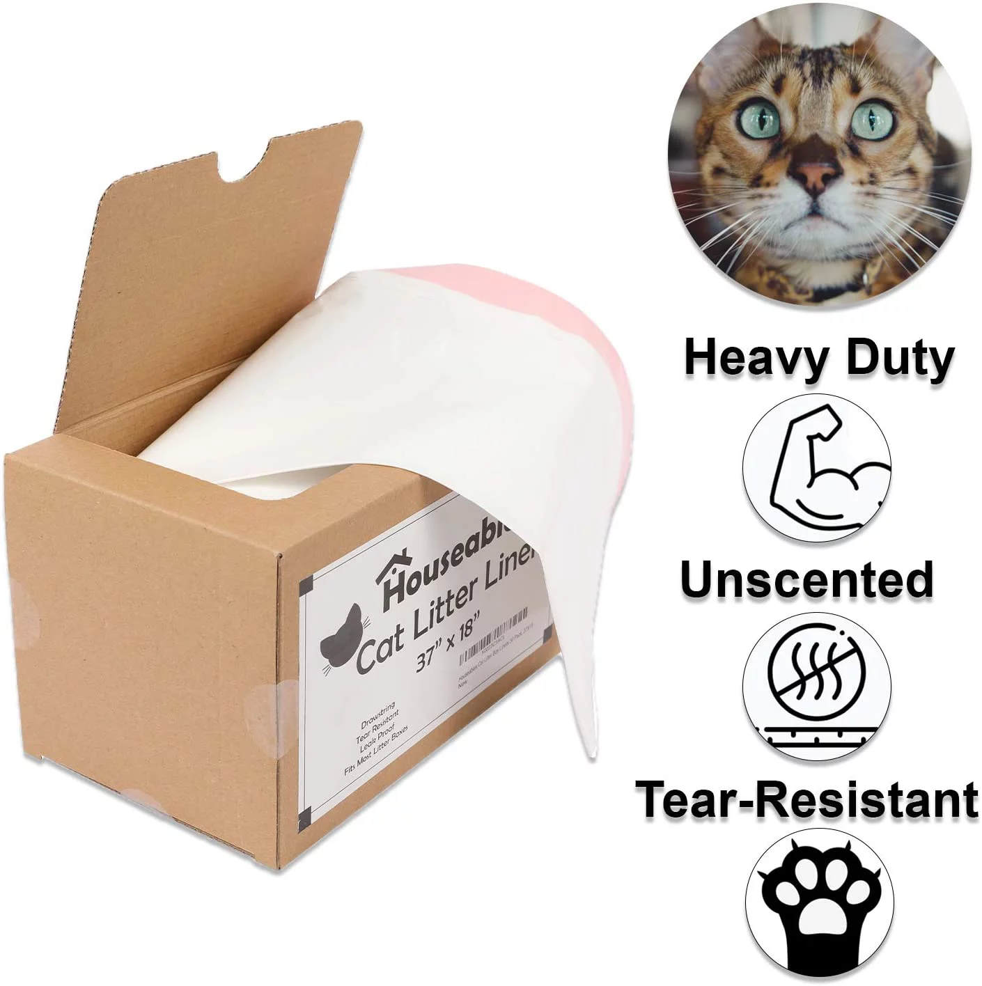 Houseables Litter Box Liners, Cat Pan Bags, 30 Pack, 37”x 18”, Unscented