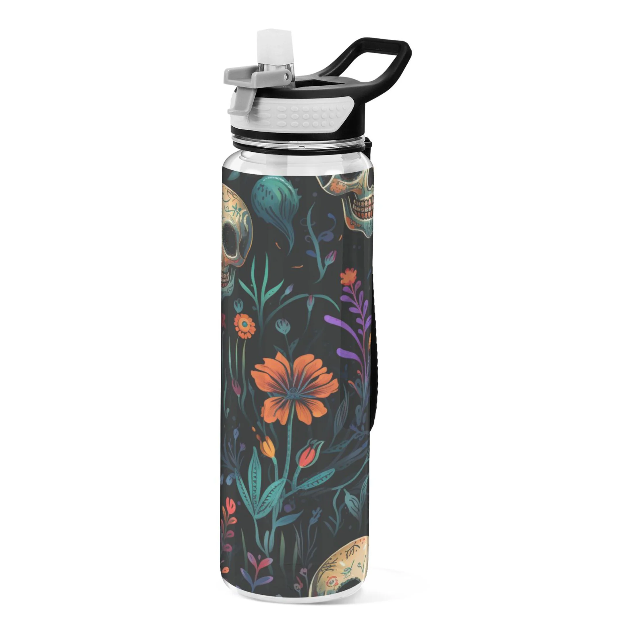Skeletons Floral Leaf 32oz Sports Water Bottles Leakproof Tritan Bottle with Straw BPA Free Clear Bottle for Fitness Gym Outdoor Cycling