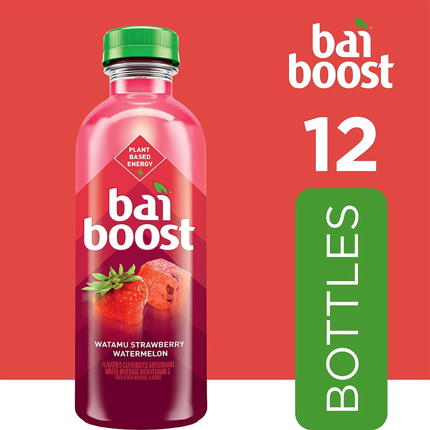 Bai Boost Watamu Strawberry Watermelon, Antioxidant Infused Beverage, 18 fl oz ( Pack of 12) bottle