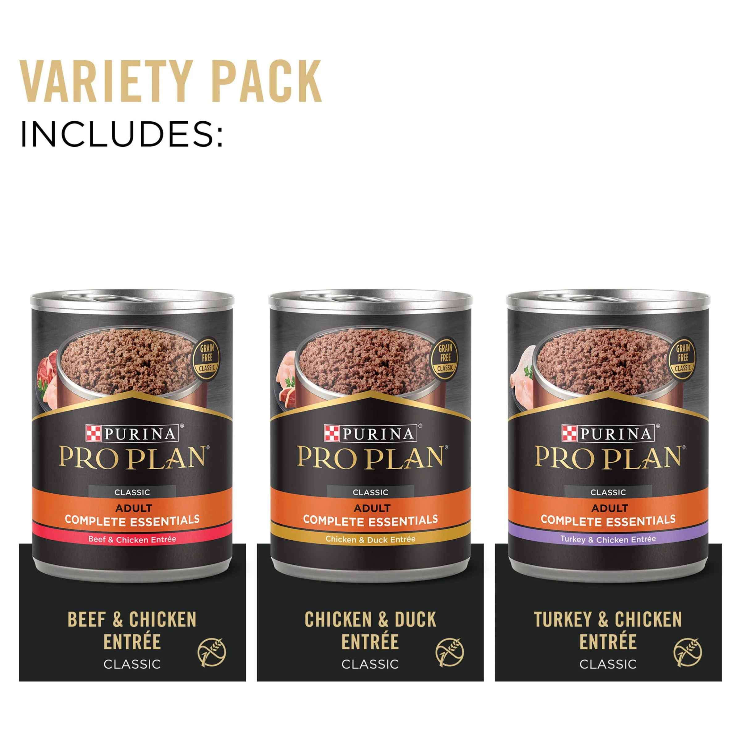 Purina Pro Plan Classic Entrees Variety Pack, Grain-Free Wet Dog Food, 13 oz Cans (12 Pack)