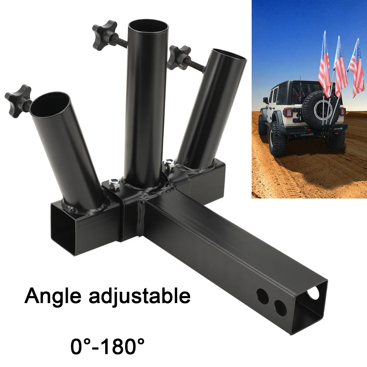 NICCOO Foldable Hitch Mount 3 Flag Pole Holder Compatible with Jeep, SUV, RV, Pickup Truck with Standard Hitch Receivers Bracket, Black, Steel