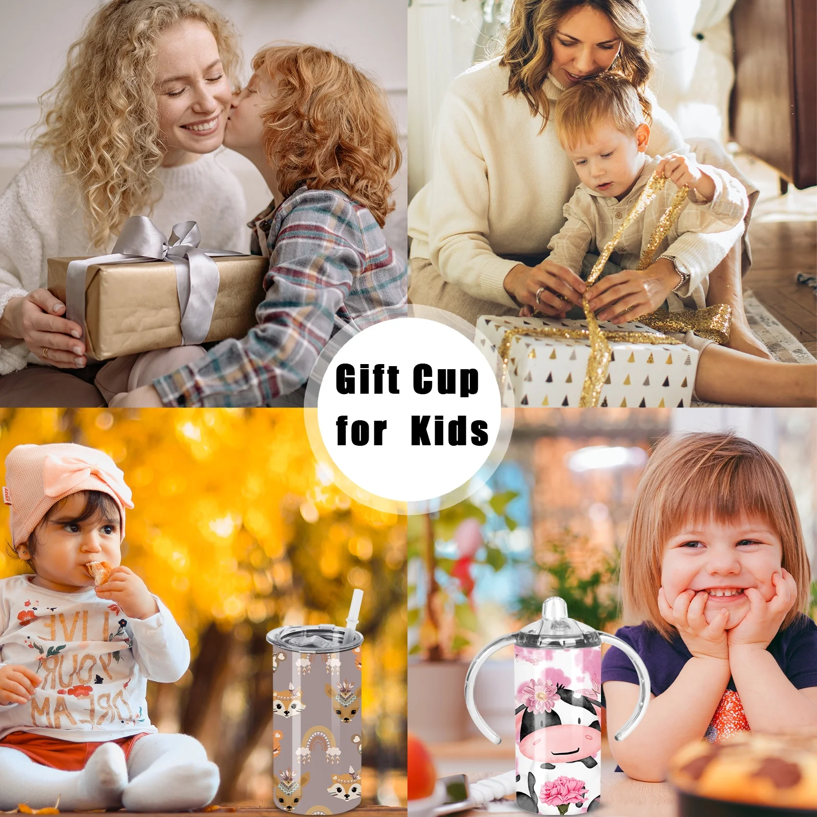 12 Oz Sublimation Sippy Cup Tumblers Blank With Handles, Stainless Steel Insulated Sublimation Kids Cup Bulk, Sublimation Toddler Water Bottle, Individually Boxed (6 Pack)