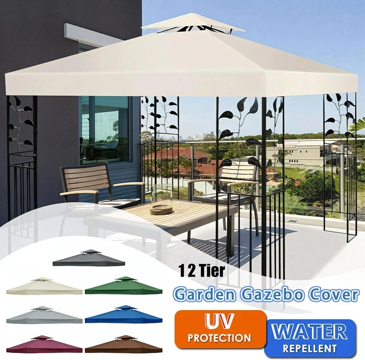 LUVCMFT 9.83'x9.83' Gazebo Canopy Top Replacement, 1 Tier Garden Yard Patio UV Sunshade Cover with Air Vent, Blue