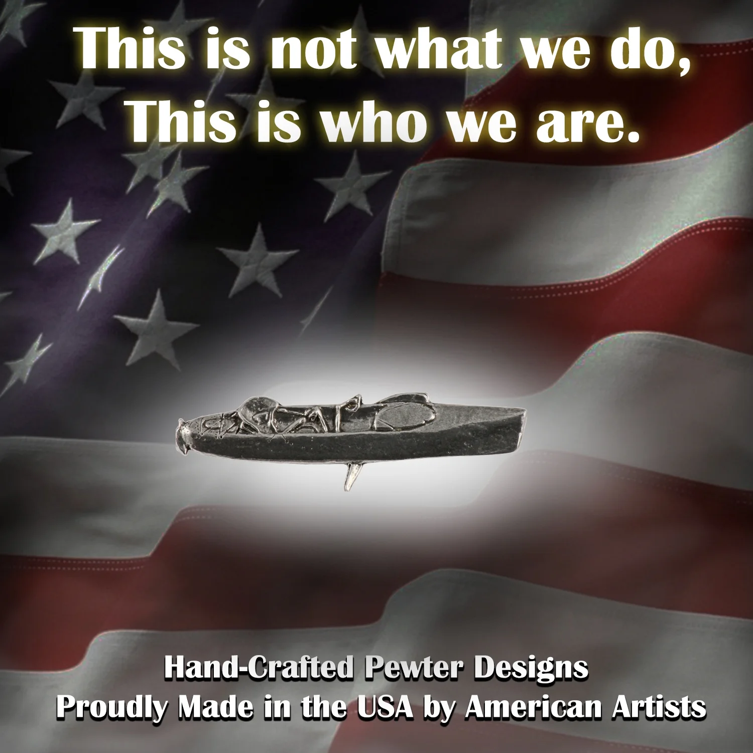 Hobie Fishing Kayak, Pewter, Hat, Lapel, Brooch, Pin, Pins, Made in USA, Over 50 Boating, Fishing Designs Available, Creative Pewter Designs. A018