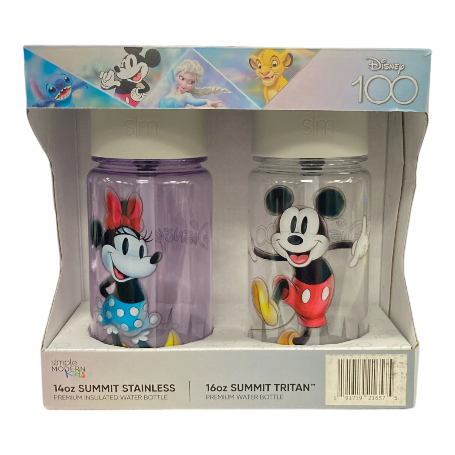 Simple Modern Kids Disney 100 Water Bottle 2-Pack Set, 16 Oz & 14 Oz (Minnie)