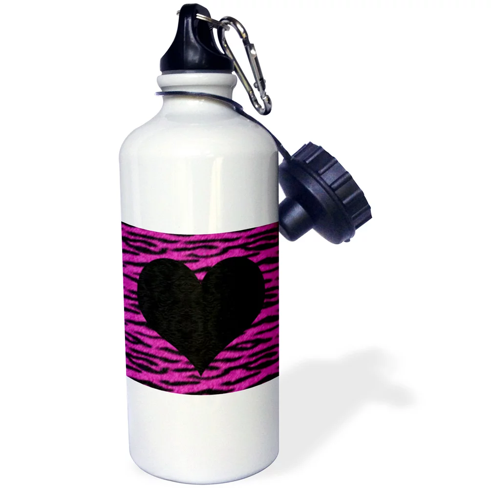 Punk Rockabilly Pink Tiger Animal Print Black Heart 21 oz Sports Water Bottle wb-20413-1