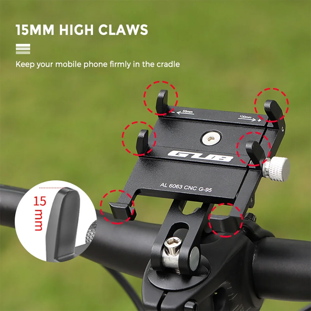 Bike Stem Phone Mount Anti-slip Adjustable Aluminum Bicycle Phone Holder for 3.7-7.2In Mobile Phones