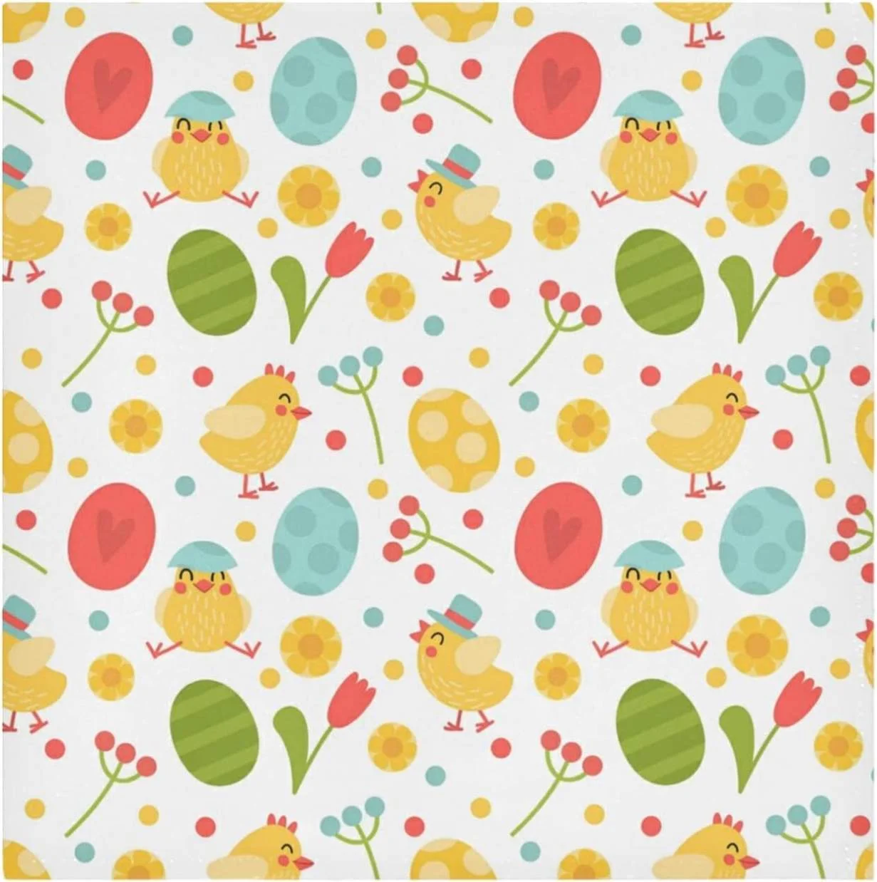 Dreamtimes Easter Cloth Napkins 4PCS,Cute Chick Easter Colorful Eggs Spring Flower Leaves Soft and Skin Friendly Dinner Napkins Washable for Dinner, Hotel,Reunion,BBQ Party