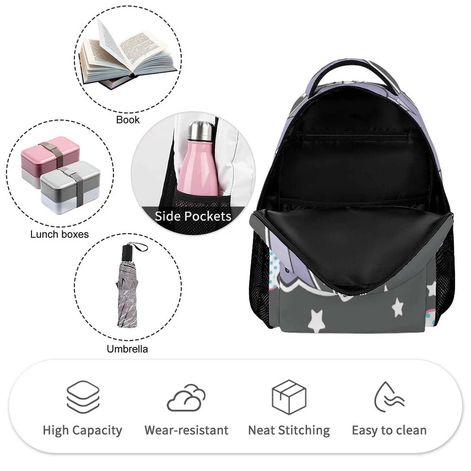My Melody Kuromi Laptop Backpack School Student Book Bag Satchel Rucksack Adjustable Shoulders Daypack