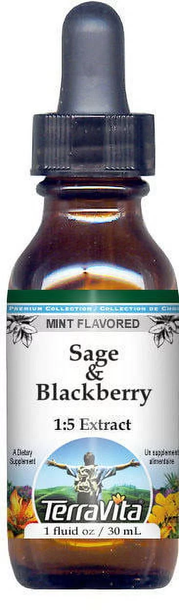 TerraVita Sage & Blackberry Glycerite Liquid Extract (1:5) - Mint Flavored, (Mint, 1 oz, 2-Pack, Zin: 522961)