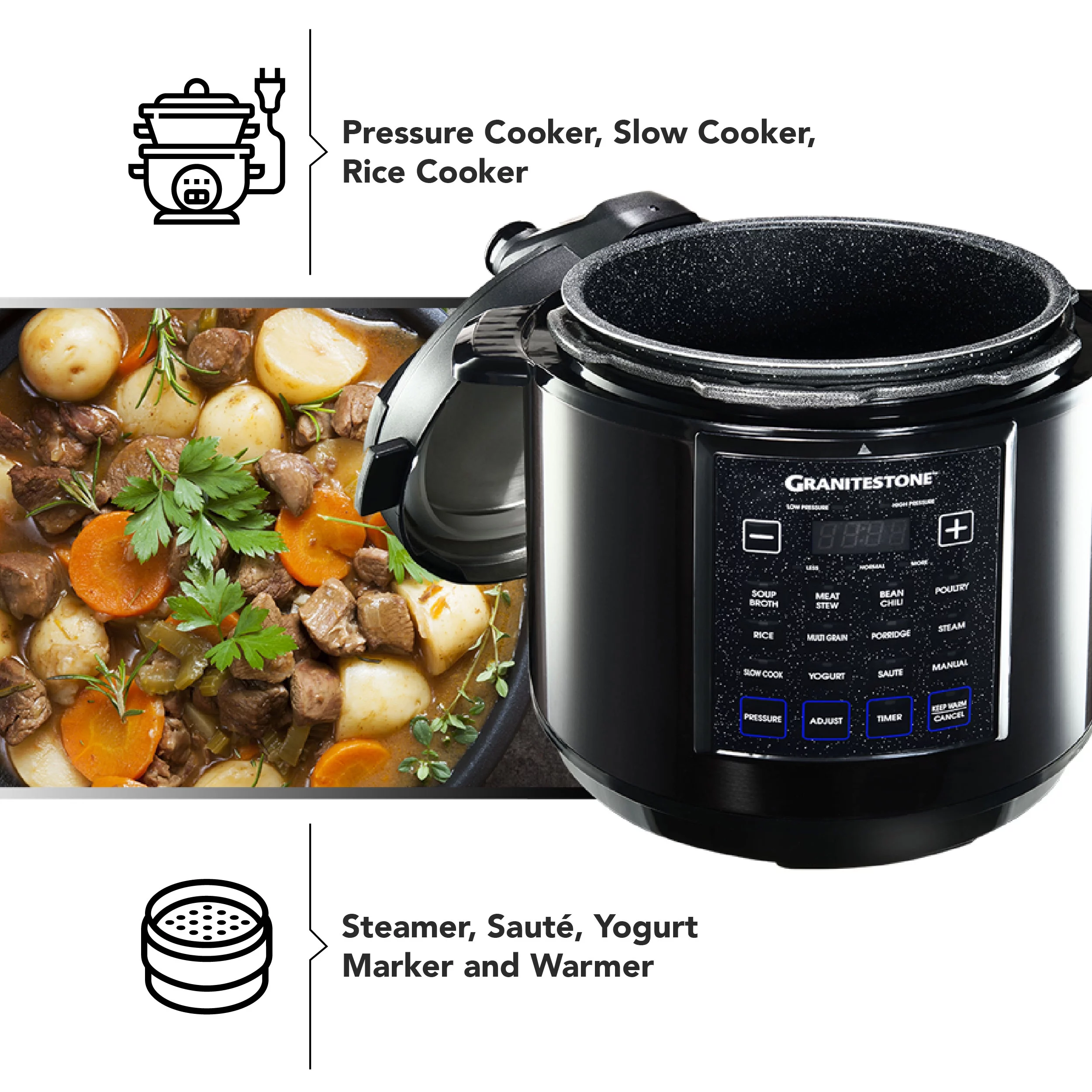 Granite Stone Diamond 12 in 1 Non Stick Multi Cooker, 6 Quart – As Seen on TV!