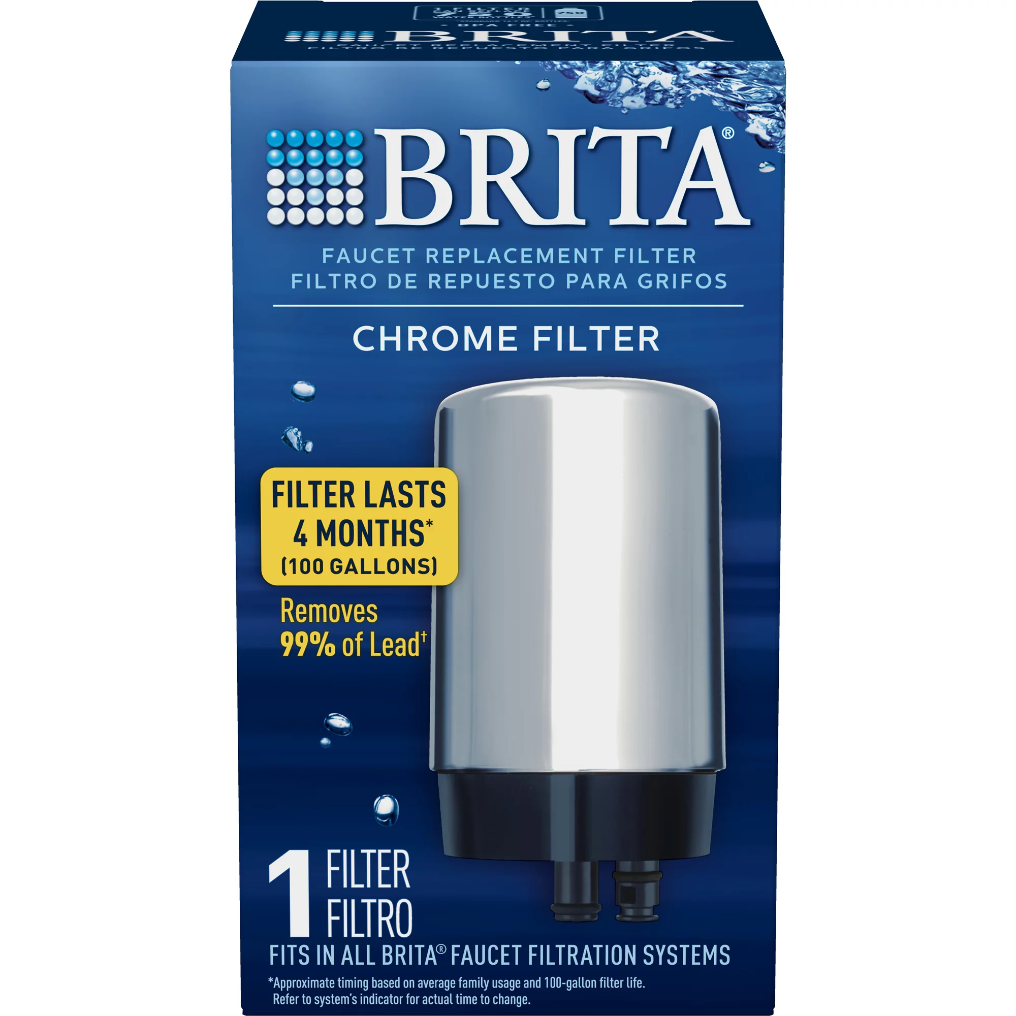 Brita Tap Water Filter, Water Filtration System Replacement Filters For Faucets, Reduces Lead, BPA Free Chrome, 1 Count