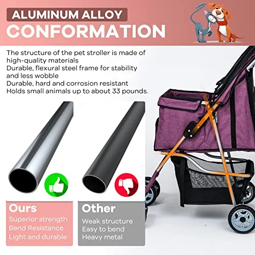 Dog Stroller, pet Stroller 4 Wheels Carrier Strolling Cart Waterproof Travel Folding Cart for Puppy Small-Medium Dog, Cat with Cup Holder, Locking Wheel